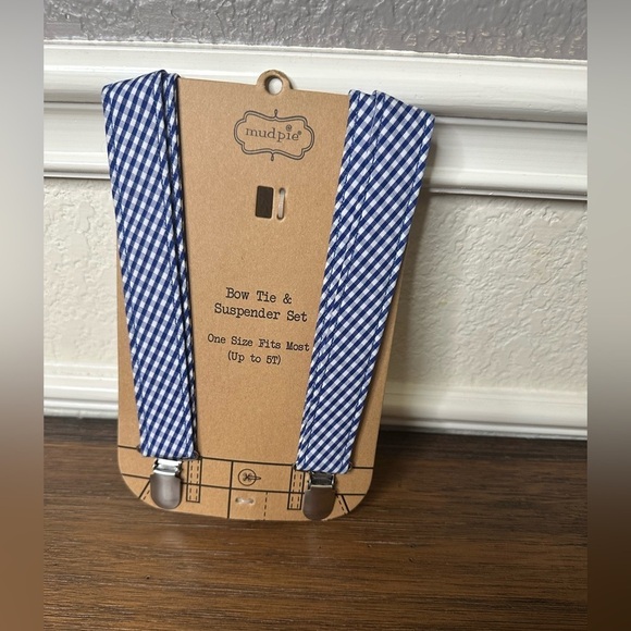 Mudpie‎ Toddler suspenders blue gingham fits up to 5t - Picture 1 of 4